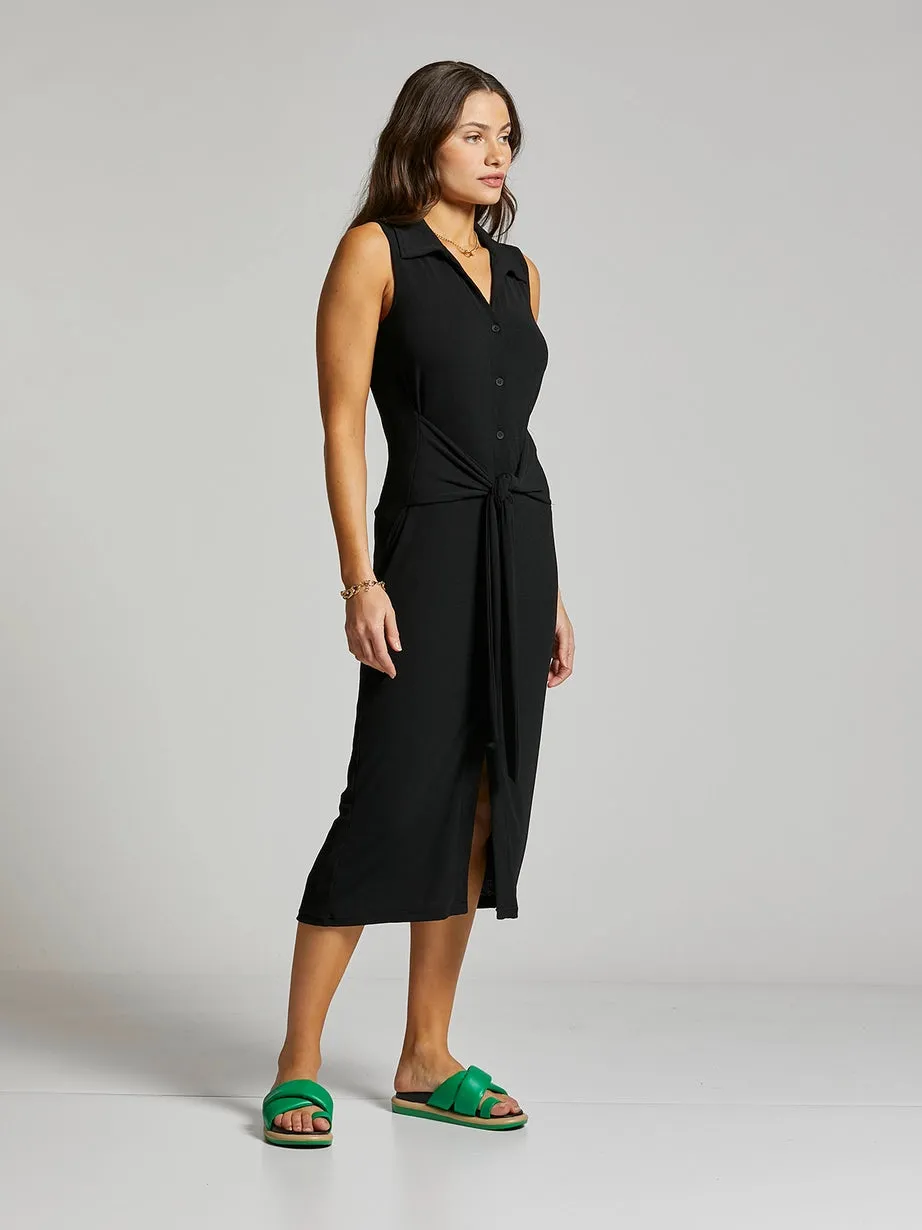 ali v neck sleeveless wrap dress - black