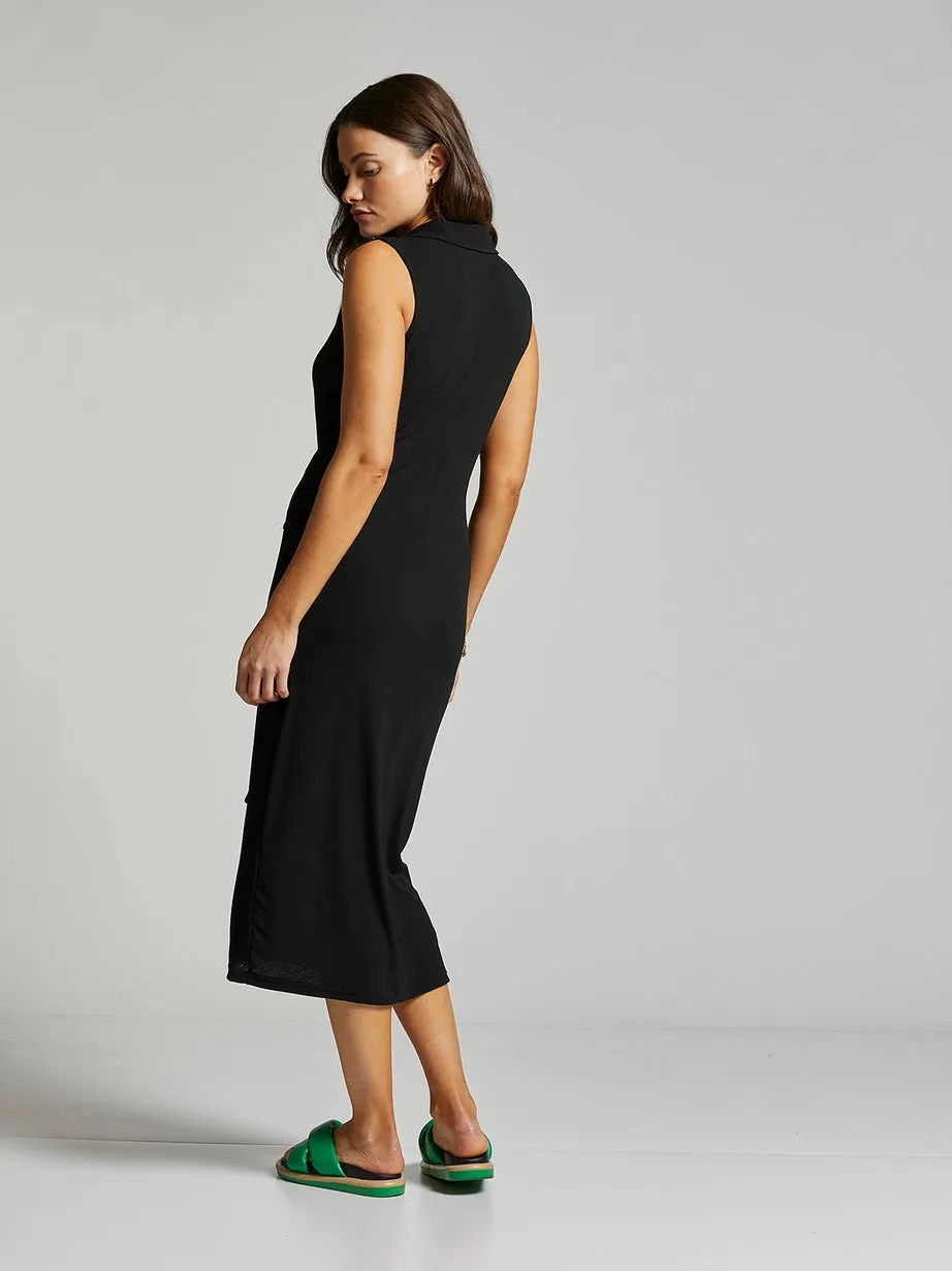 ali v neck sleeveless wrap dress - black