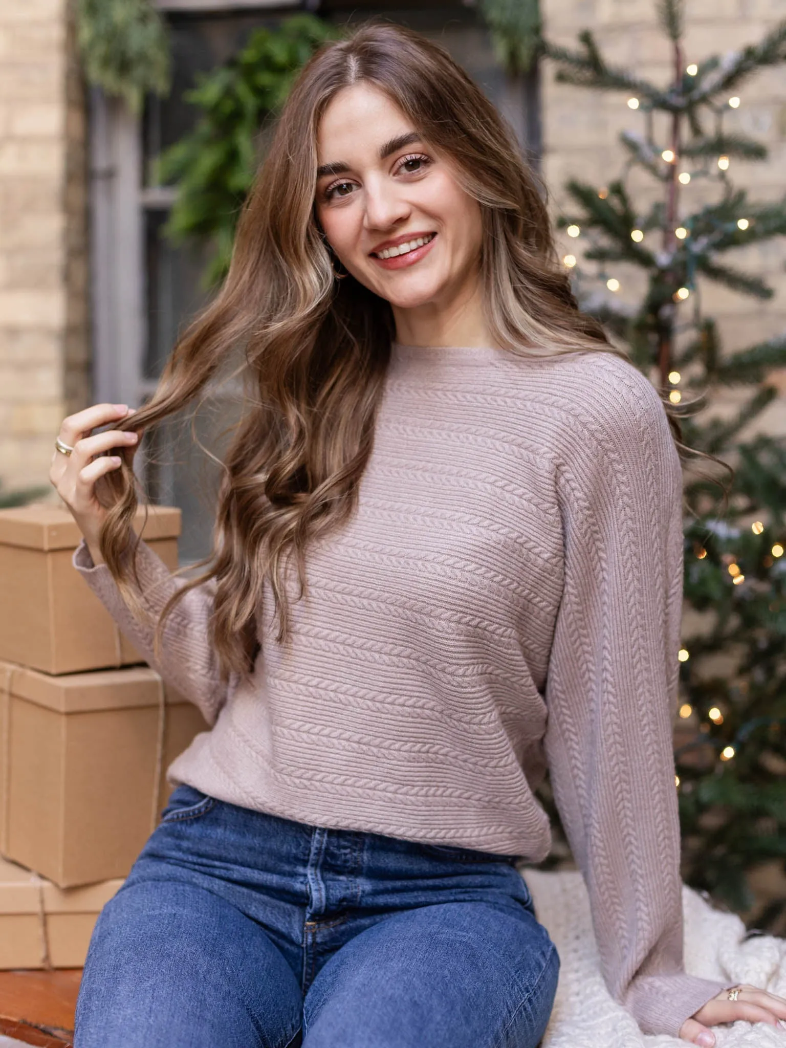 Allie Rose Horizontal Cable Dolman Sweater