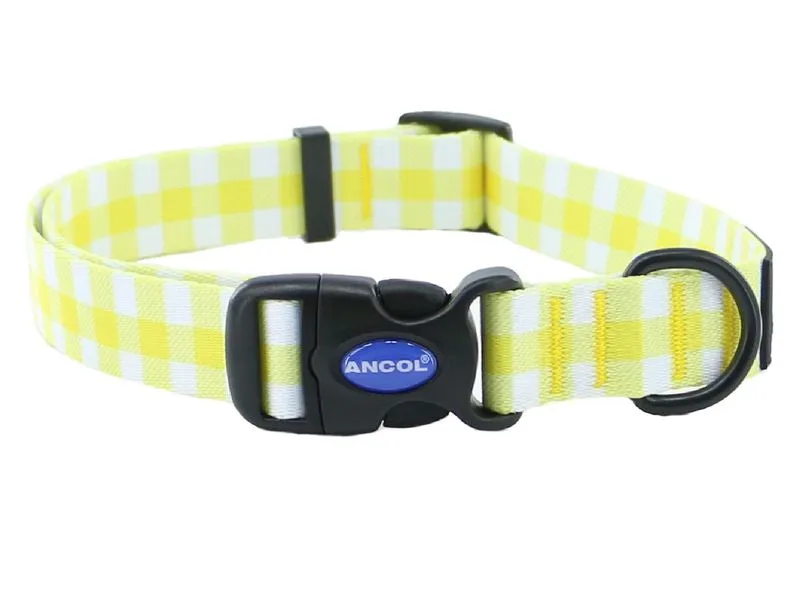 Ancol Soho Nylon Adjustable Collar - Yellow Check
