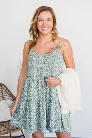 Any Moment Now Mini Dress- Sage