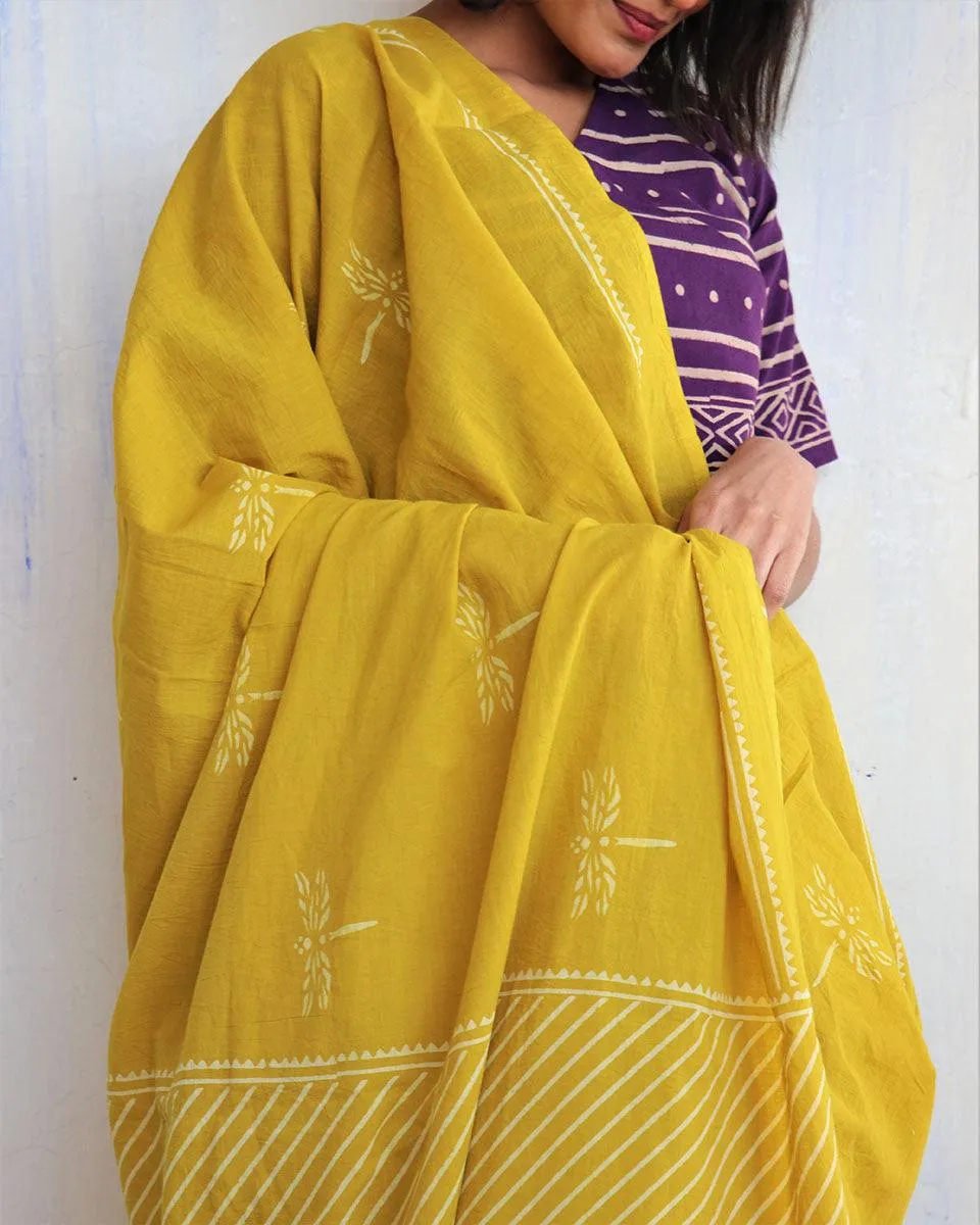 Aponi Hand Blockprinted Cotton Saree - Butterfly Girls