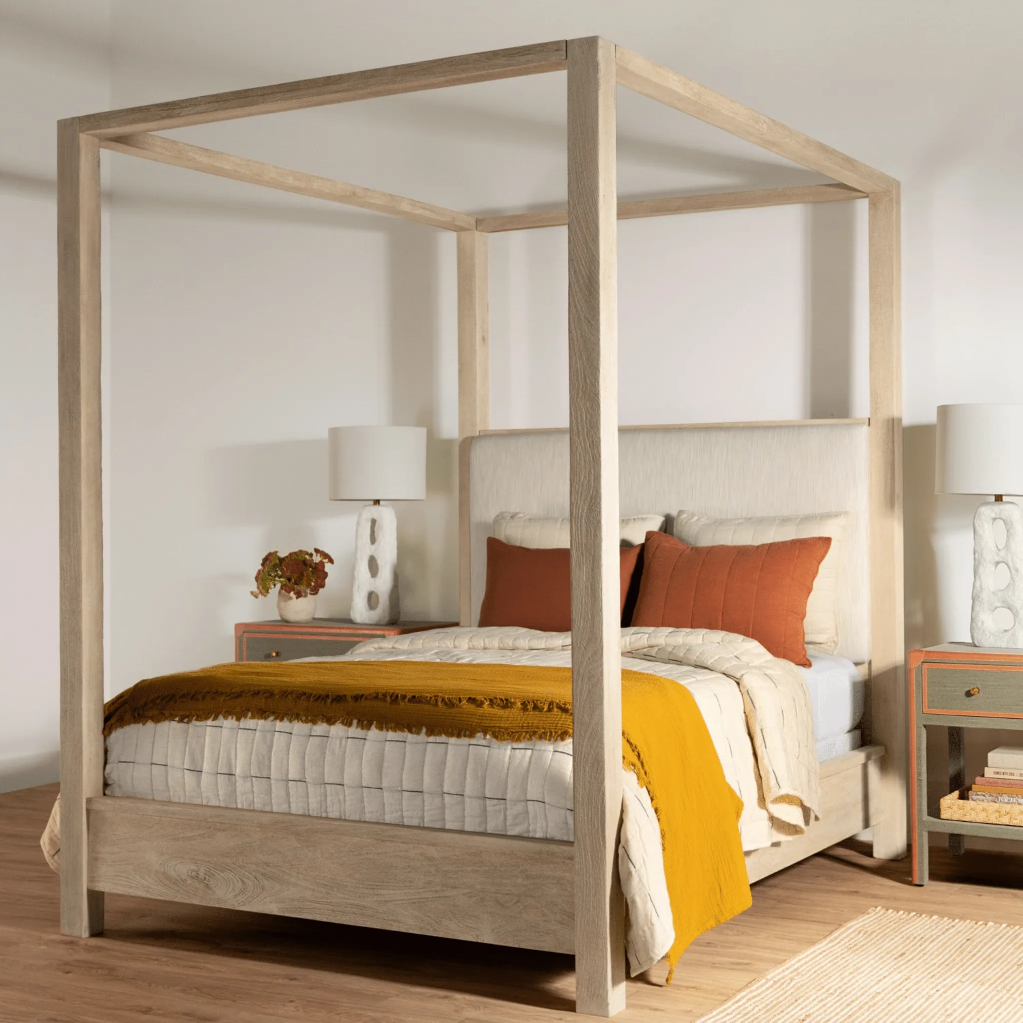 Augustine Beach House Canopy Bed - Bleached White