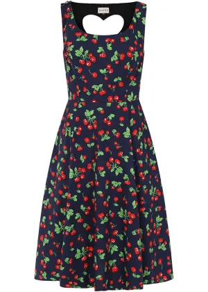 Banned Nora Heart Cherry 50's Swing Dress Navy