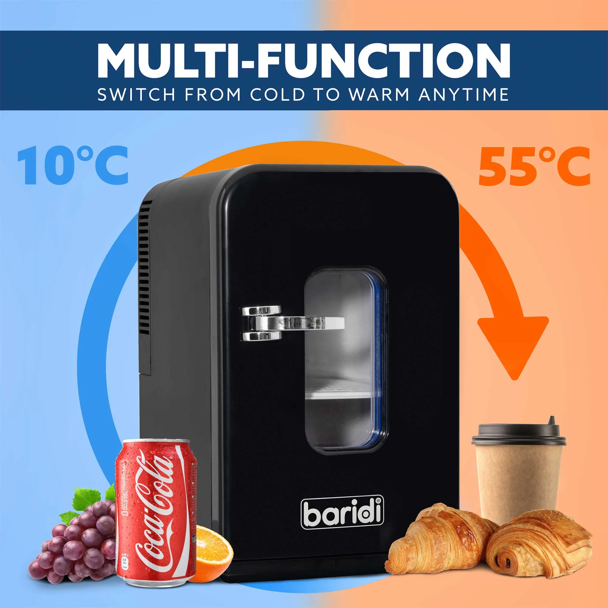 Baridi 15L Mini Fridge Cooler, 12V/230V, For Makeup, Cars, Bedrooms, Camping, Black - DH95