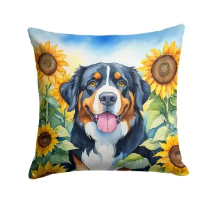 Bernese Mountain Dog in Sunflowers Throw Pillow