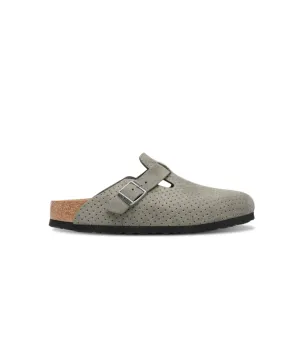 Birkenstock Boston Embossed Suede Leather Stone Coin Clogs