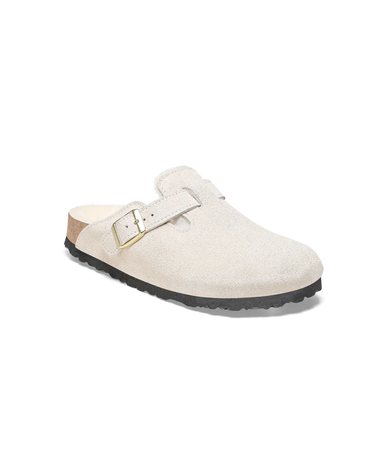 Birkenstock Boston Suede Leather Shearling Antique White Clogs