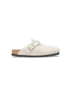Birkenstock Boston Suede Leather Shearling Antique White Clogs