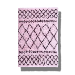 Black and Pink Diamonds Shaggy Wool Area Rug