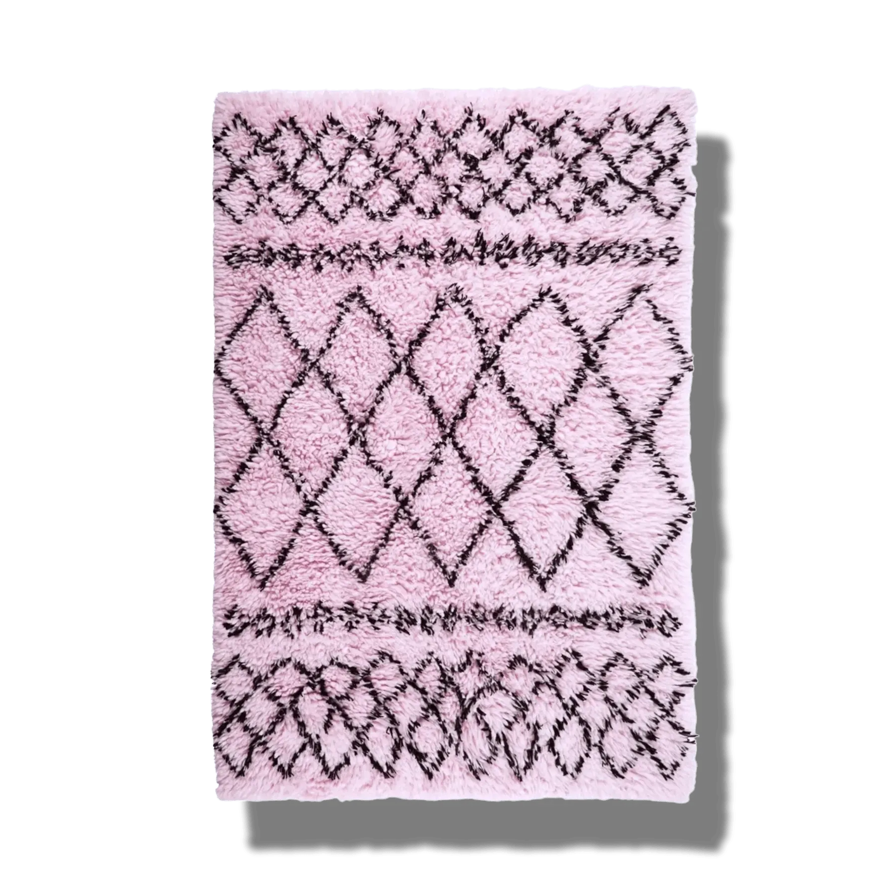 Black and Pink Diamonds Shaggy Wool Area Rug