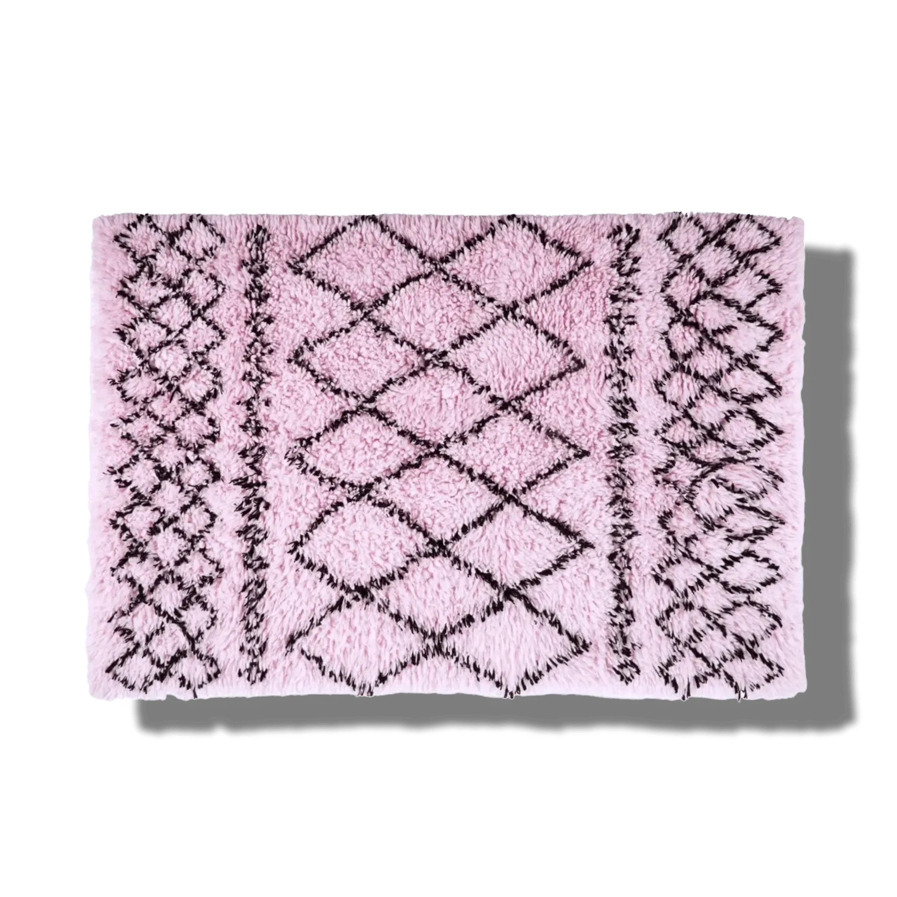 Black and Pink Diamonds Shaggy Wool Area Rug