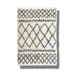 Black and White Diamonds Shaggy Wool Area Rug