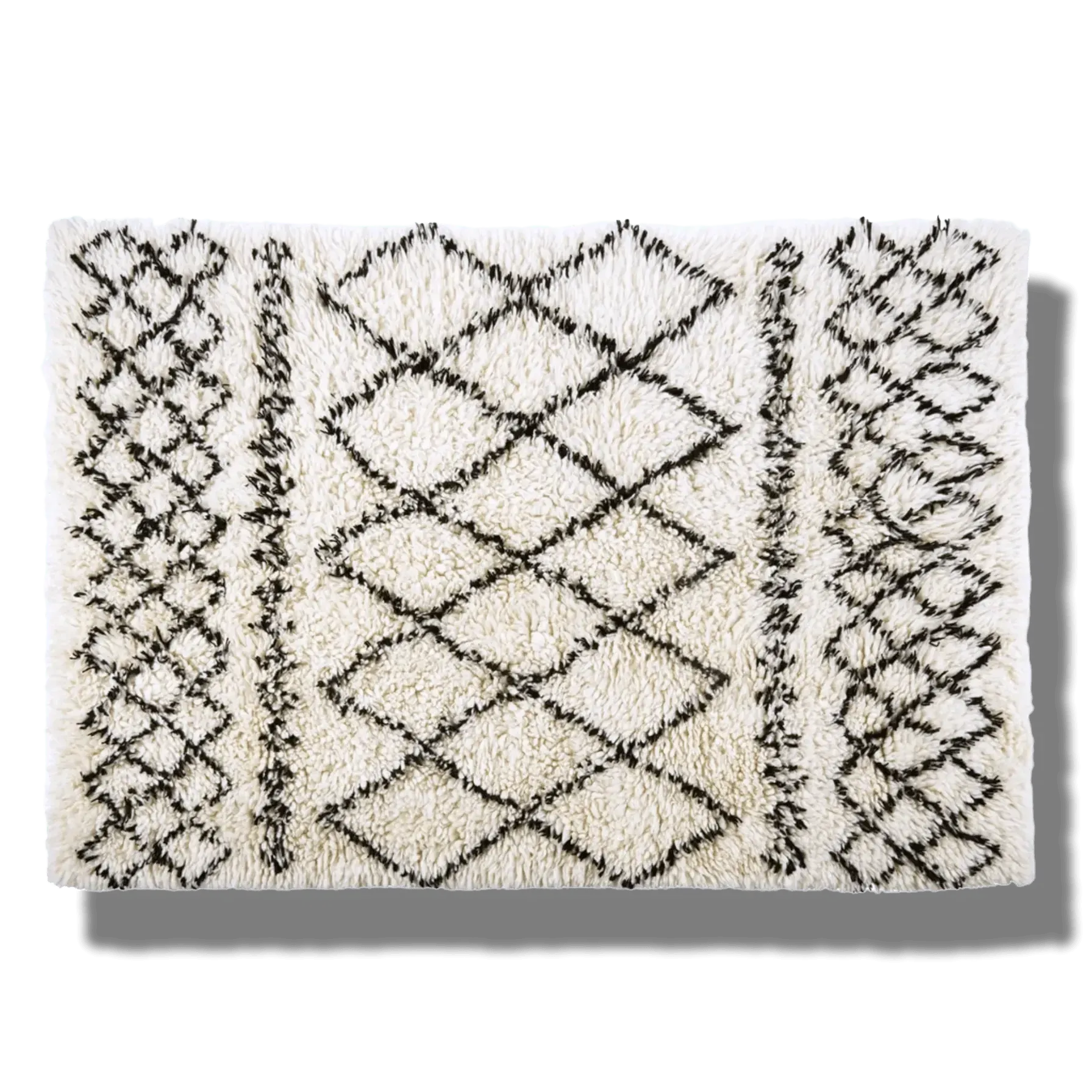 Black and White Diamonds Shaggy Wool Area Rug