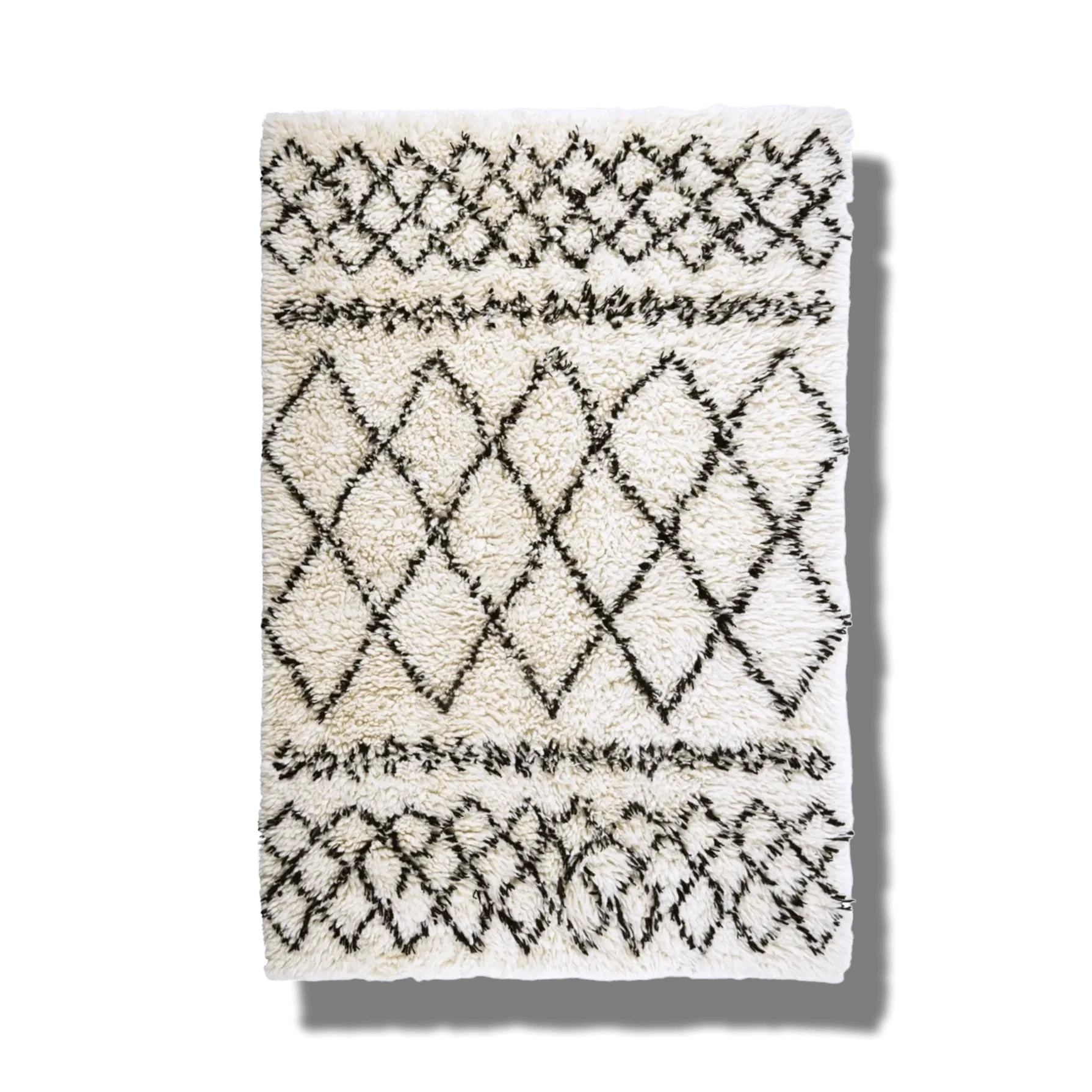 Black and White Diamonds Shaggy Wool Area Rug