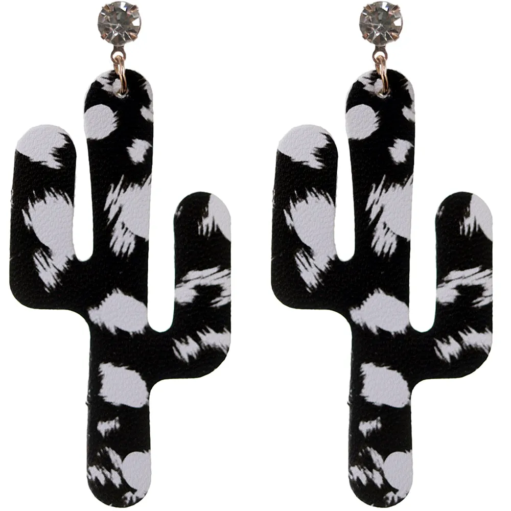 Black White Felt Cactus Earrings