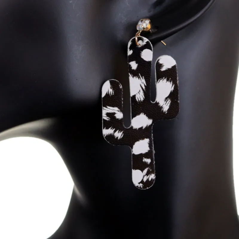 Black White Felt Cactus Earrings