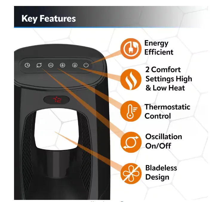 Bladeless 1500W 28 in. Black Electric Oscillating Tower Ceramic Space Heater with Remote Control and Digital Display - new
