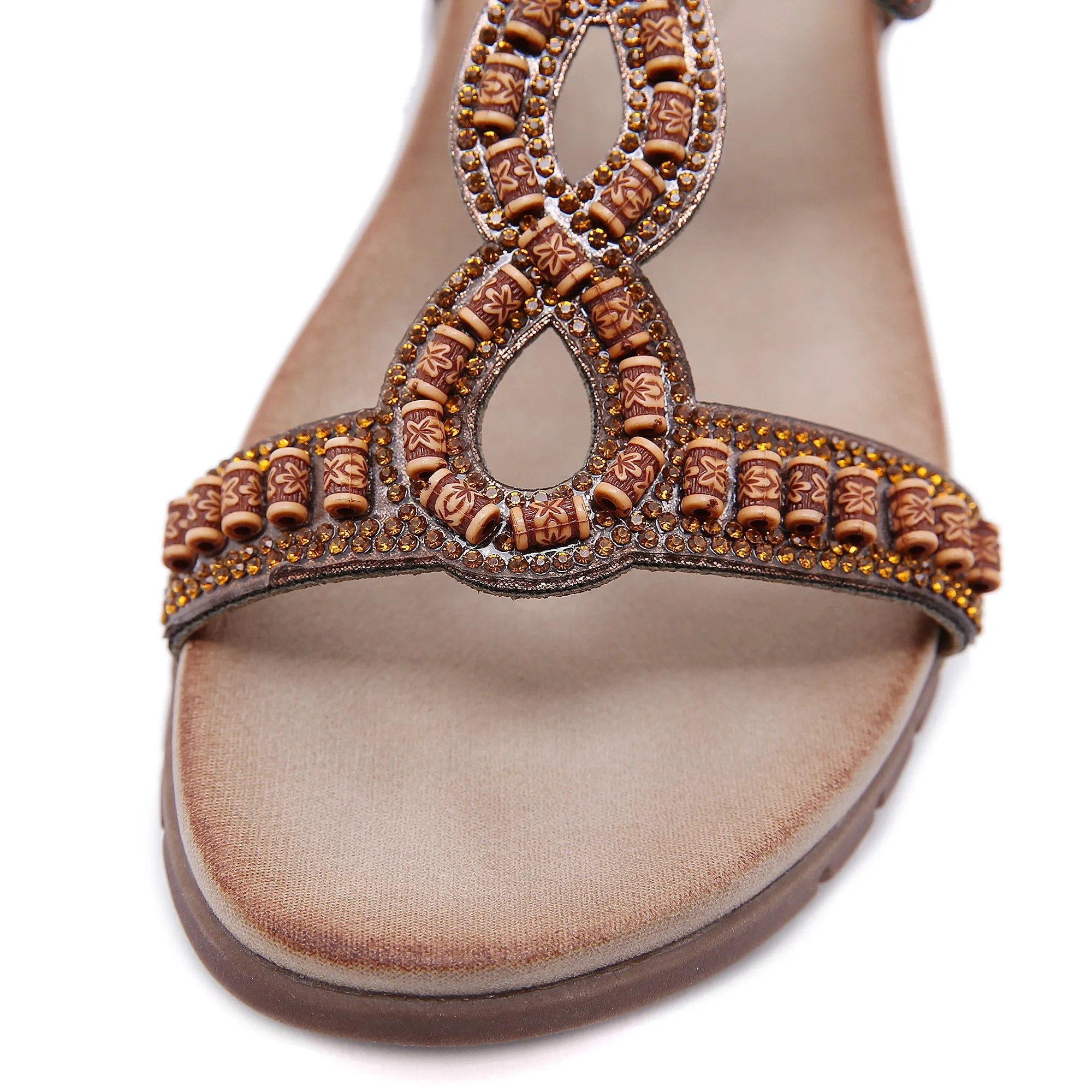 Blossom Beaded Boho Applique Sandal - Brown