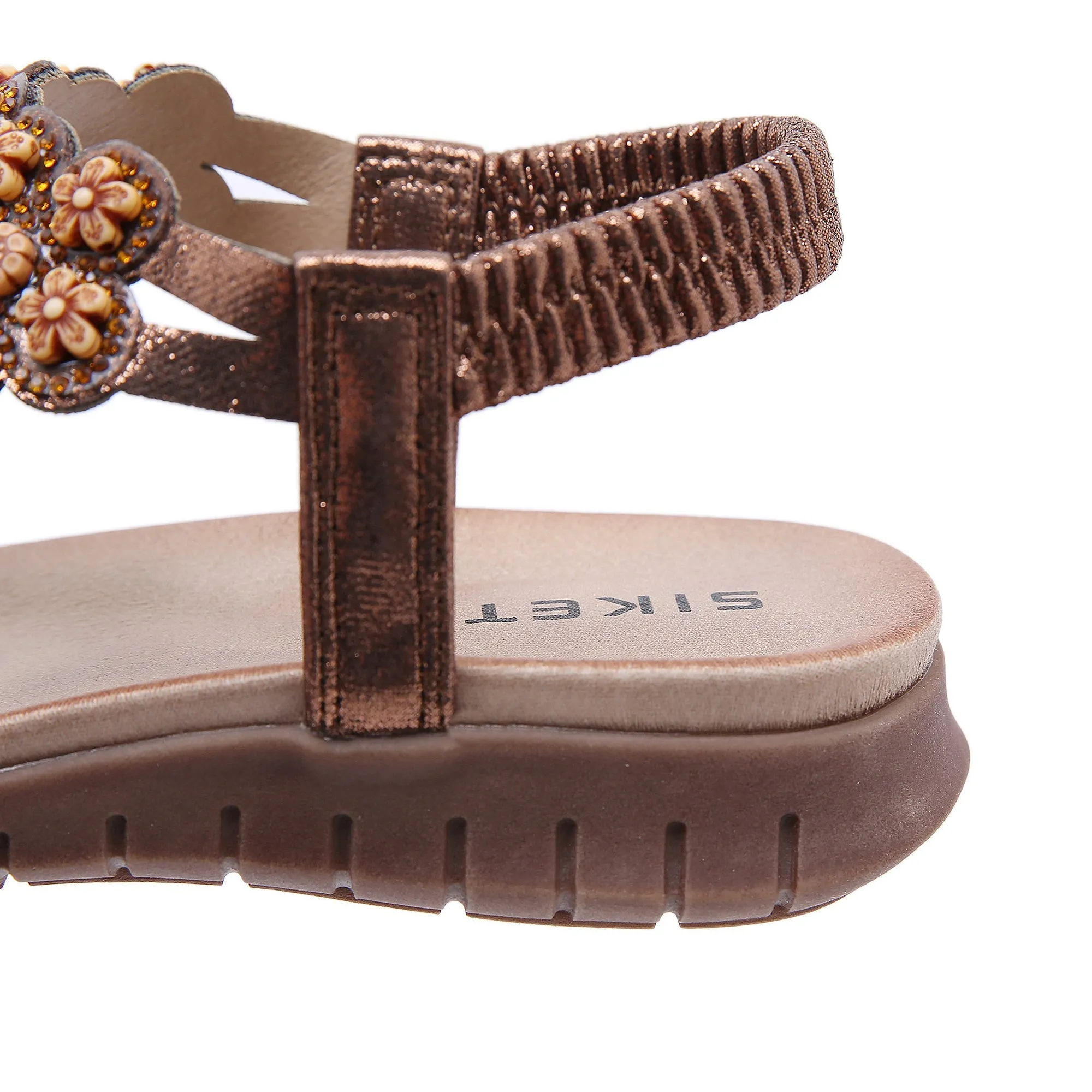 Blossom Beaded Boho Applique Sandal - Brown