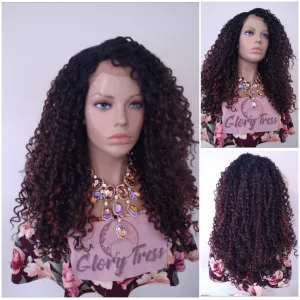 Brown Curly Lace Front Wig Ombre Brunette Copper Red Highlights Wigs For Women Synthetic Heat Safe Alopecia Chemo Wigs Glory Tress - Amber