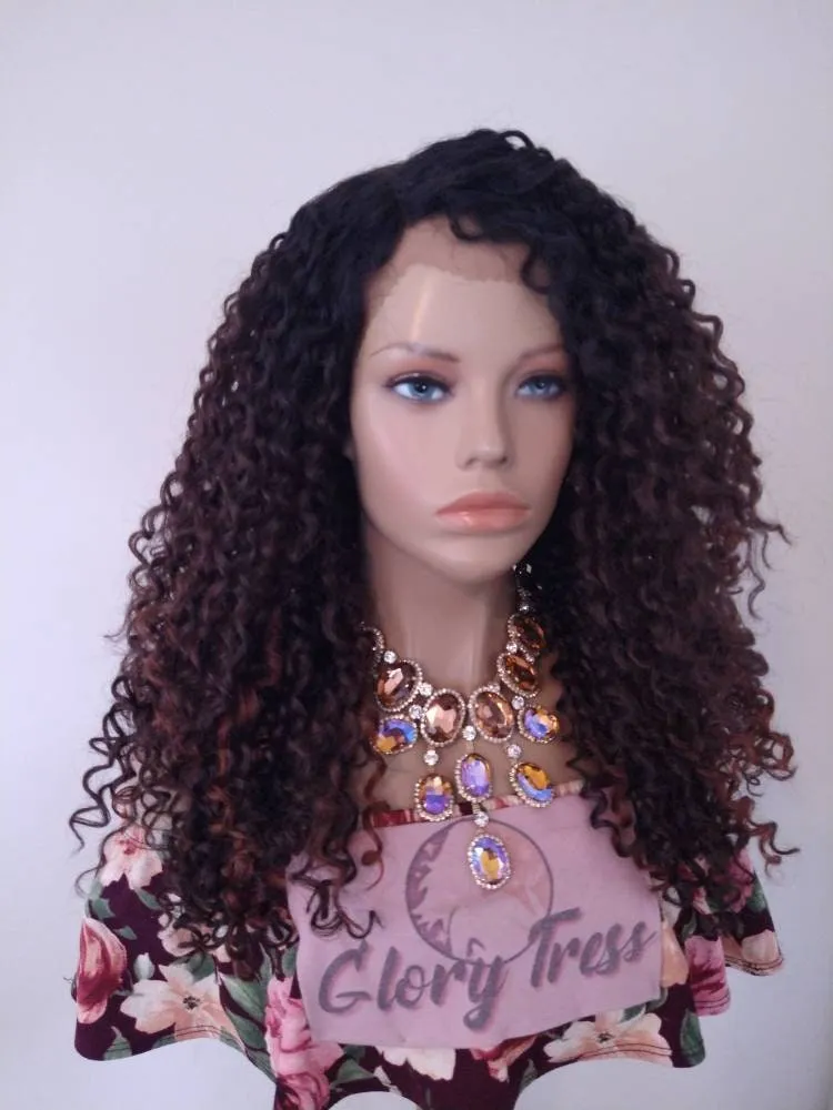 Brown Curly Lace Front Wig Ombre Brunette Copper Red Highlights Wigs For Women Synthetic Heat Safe Alopecia Chemo Wigs Glory Tress - Amber