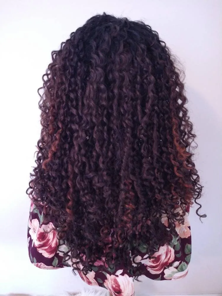 Brown Curly Lace Front Wig Ombre Brunette Copper Red Highlights Wigs For Women Synthetic Heat Safe Alopecia Chemo Wigs Glory Tress - Amber