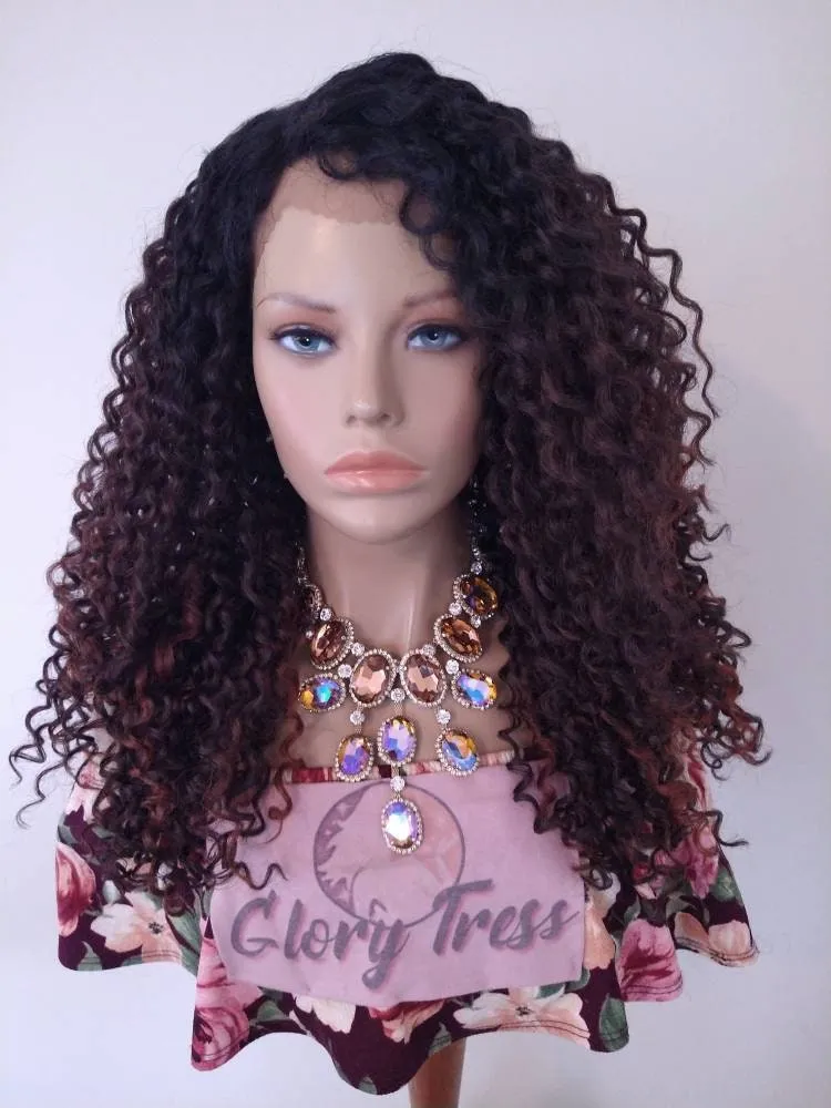 Brown Curly Lace Front Wig Ombre Brunette Copper Red Highlights Wigs For Women Synthetic Heat Safe Alopecia Chemo Wigs Glory Tress - Amber
