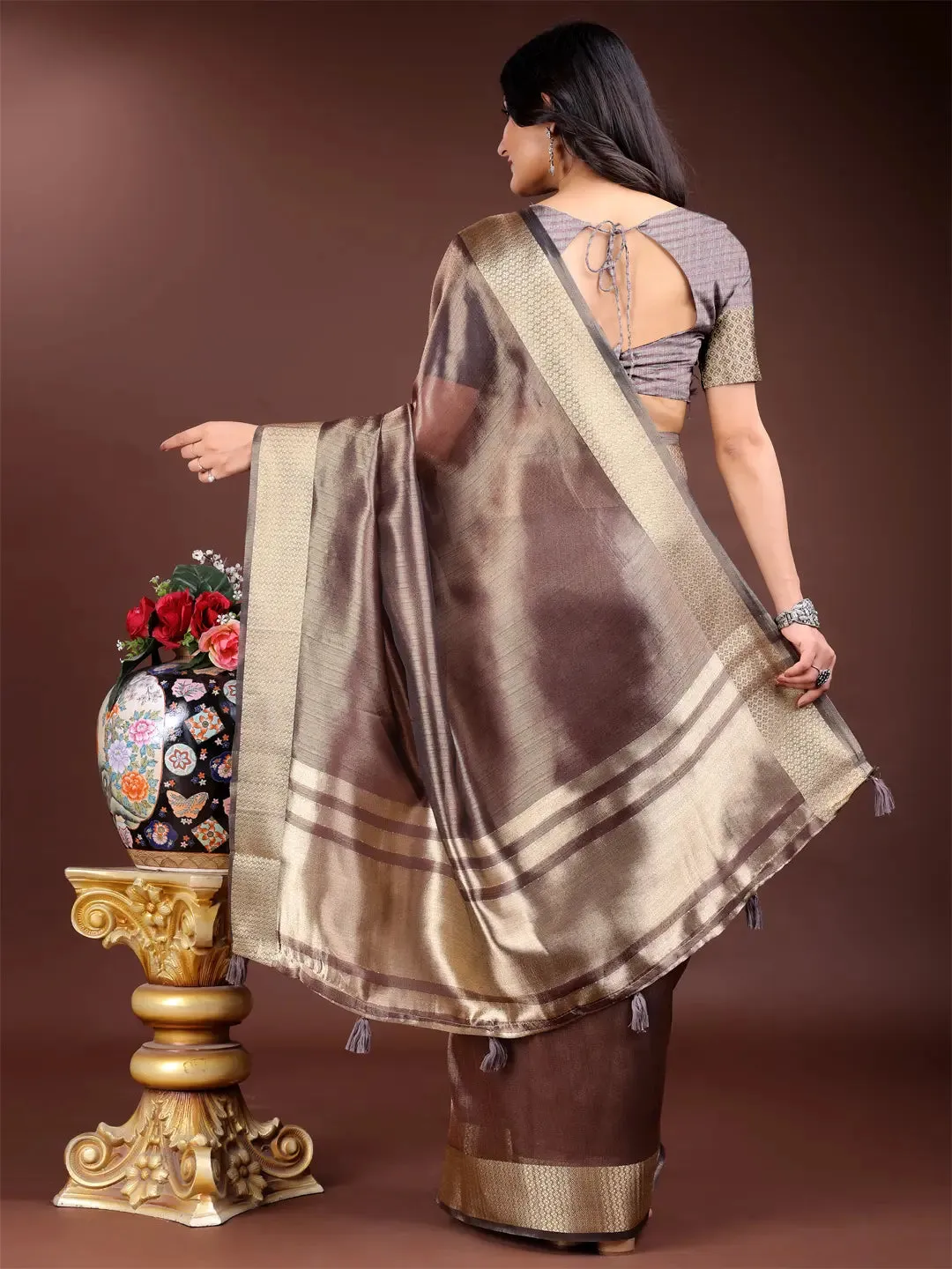 Brown Organza Saree