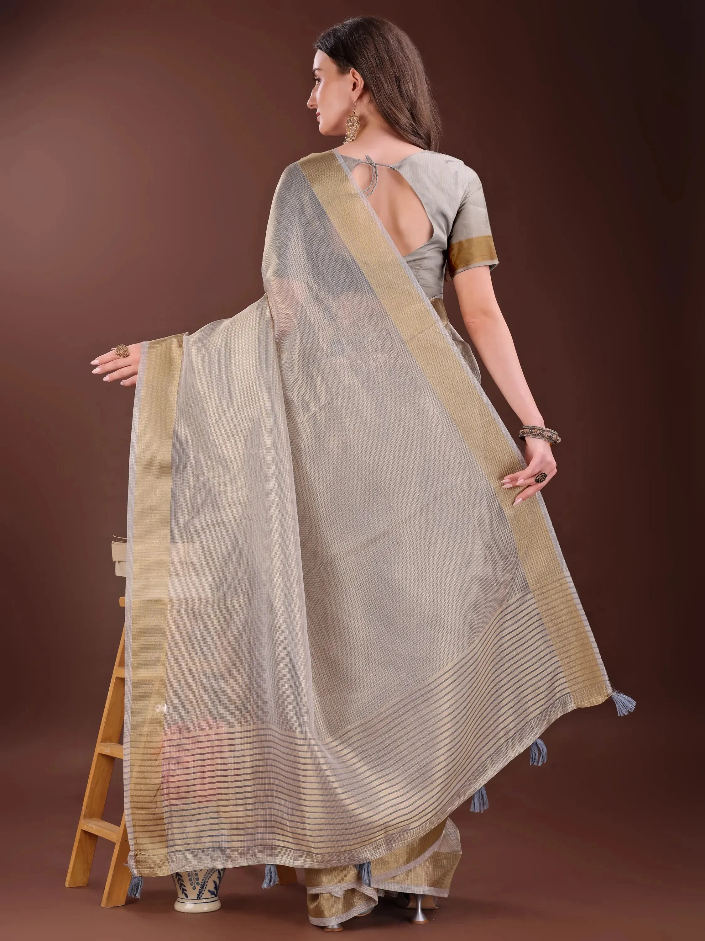 Brown Organza Saree