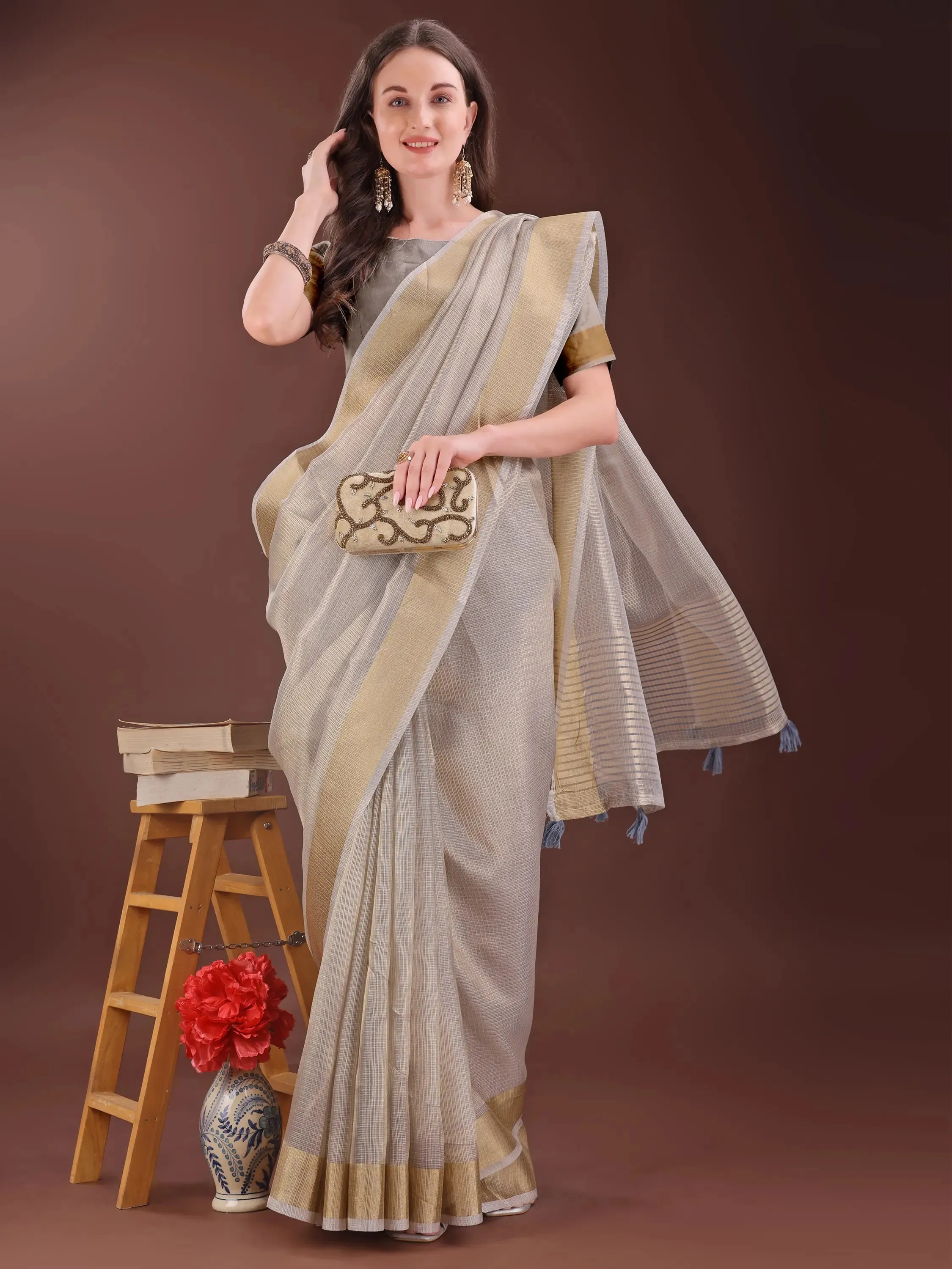 Brown Organza Saree