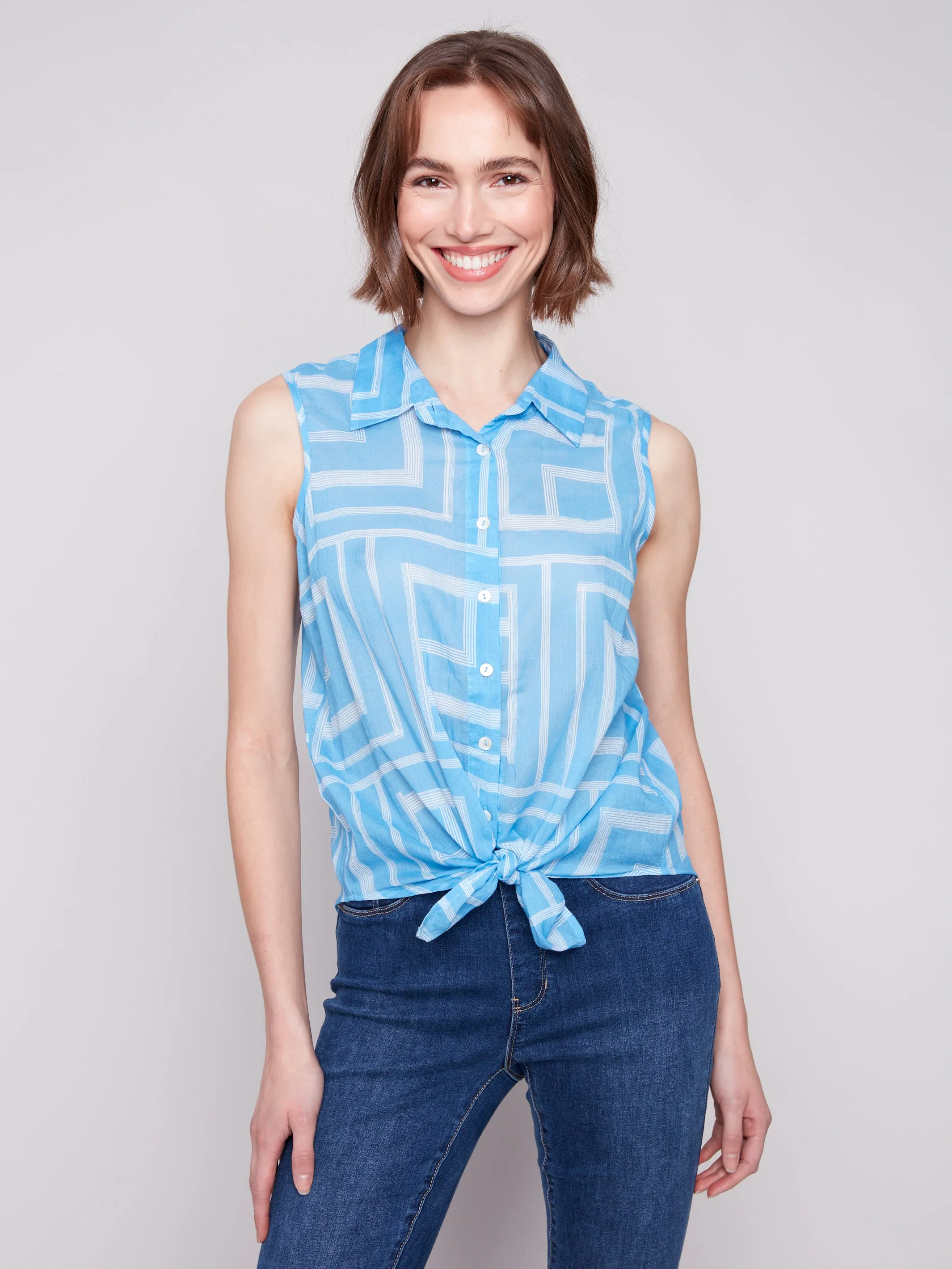 CB Slvless Top W/Tie Front