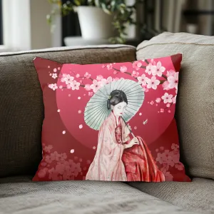 Cherry Blossoms Cherry Moon Faux Suede Square Pillow