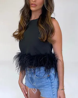 Clara – Feather Sleeveless Chic Top for Women