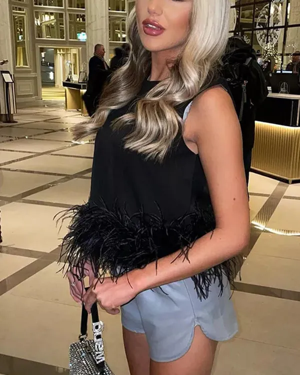 Clara – Feather Sleeveless Chic Top for Women
