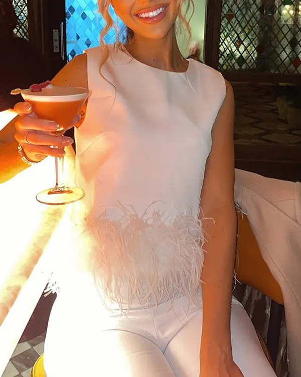 Clara – Feather Sleeveless Chic Top for Women