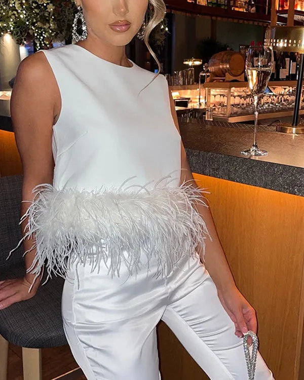 Clara – Feather Sleeveless Chic Top for Women