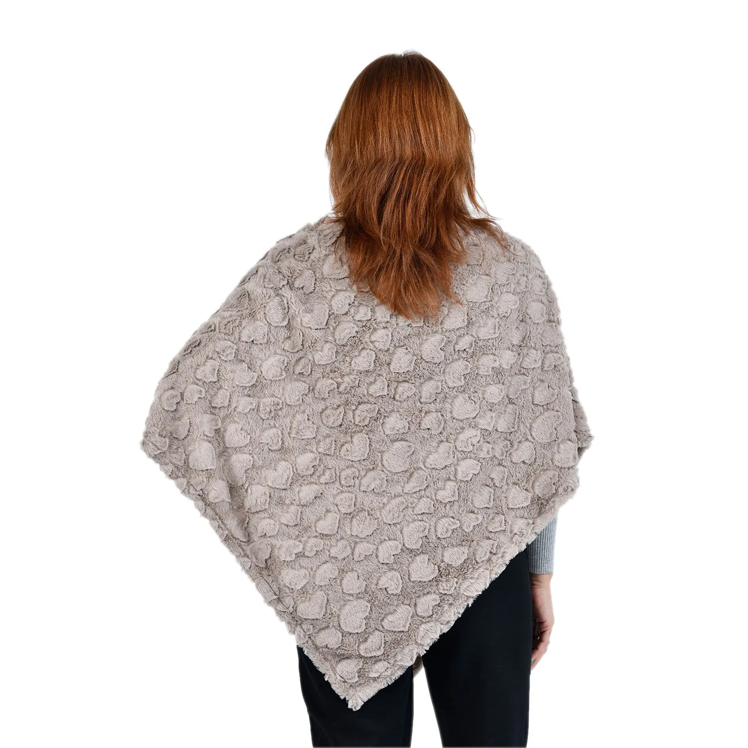 Comfy, Cozy & Fashionable HEART Pattern Faux Fur Poncho - One Size Fits Most ( LIGHT BROWN )