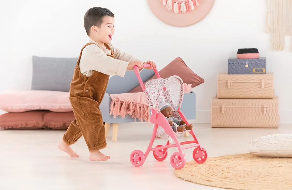 Corolle Pink Floral Baby Doll Stroller with Folding Canopy