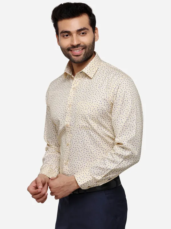 Cream Printed Regular Fit Formal Shirt | Greenfibre