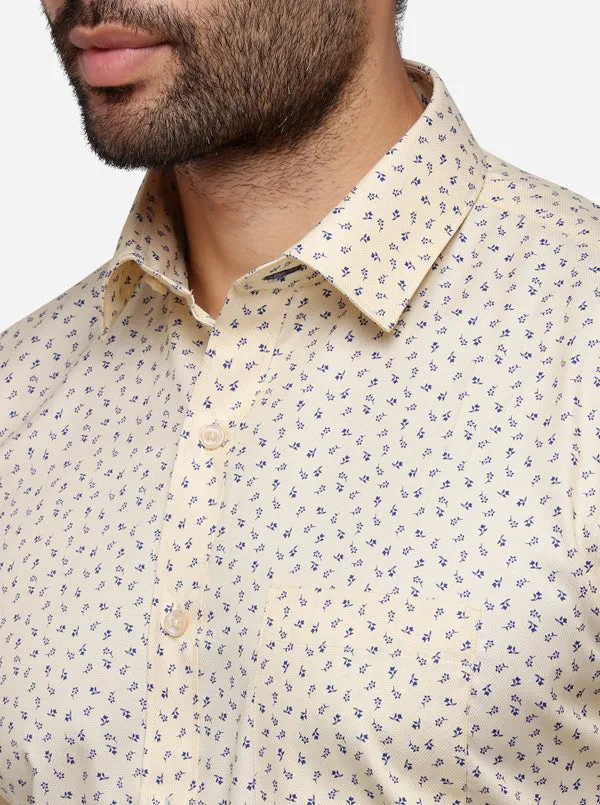 Cream Printed Regular Fit Formal Shirt | Greenfibre