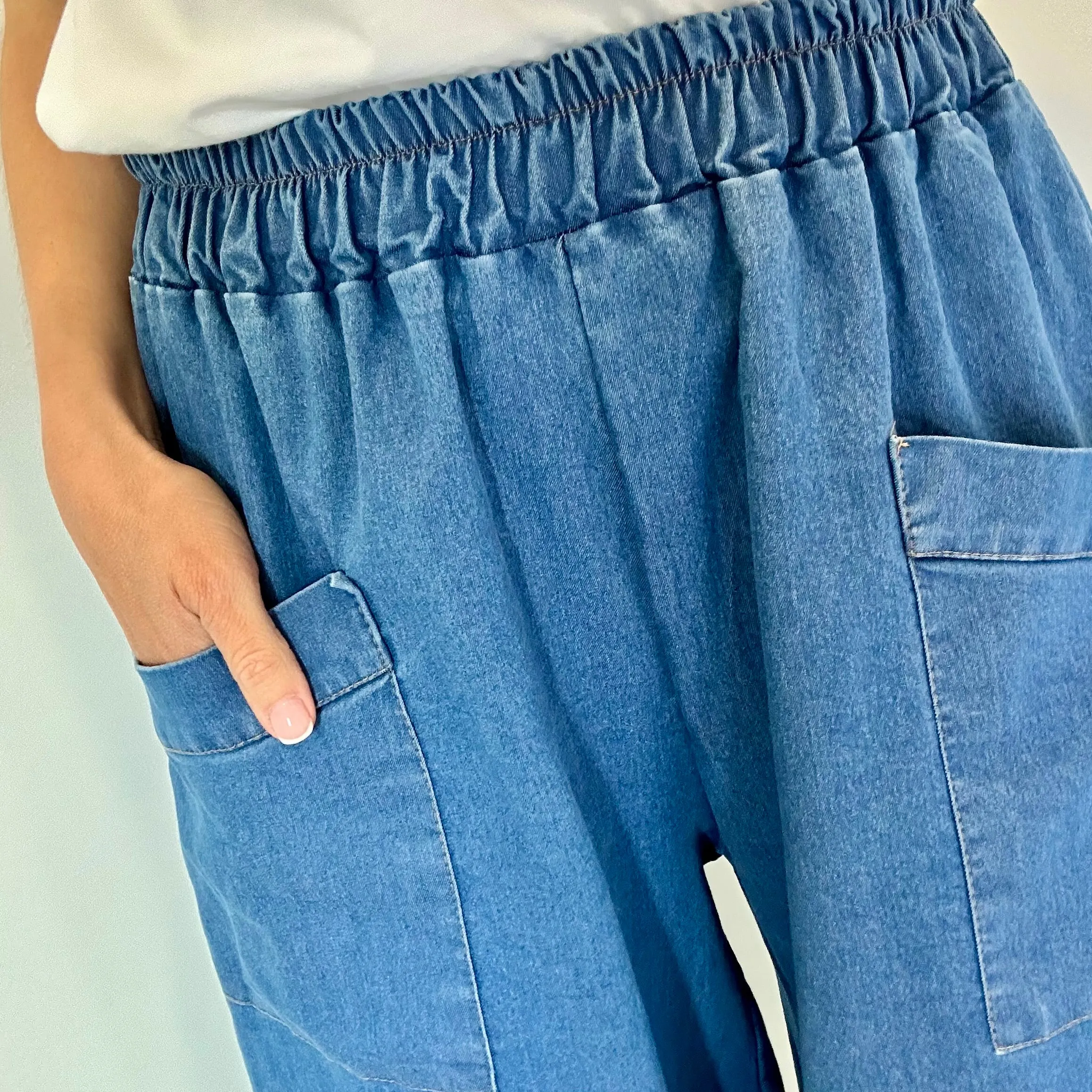 DENIM CROPPED POCKET TROUSERS