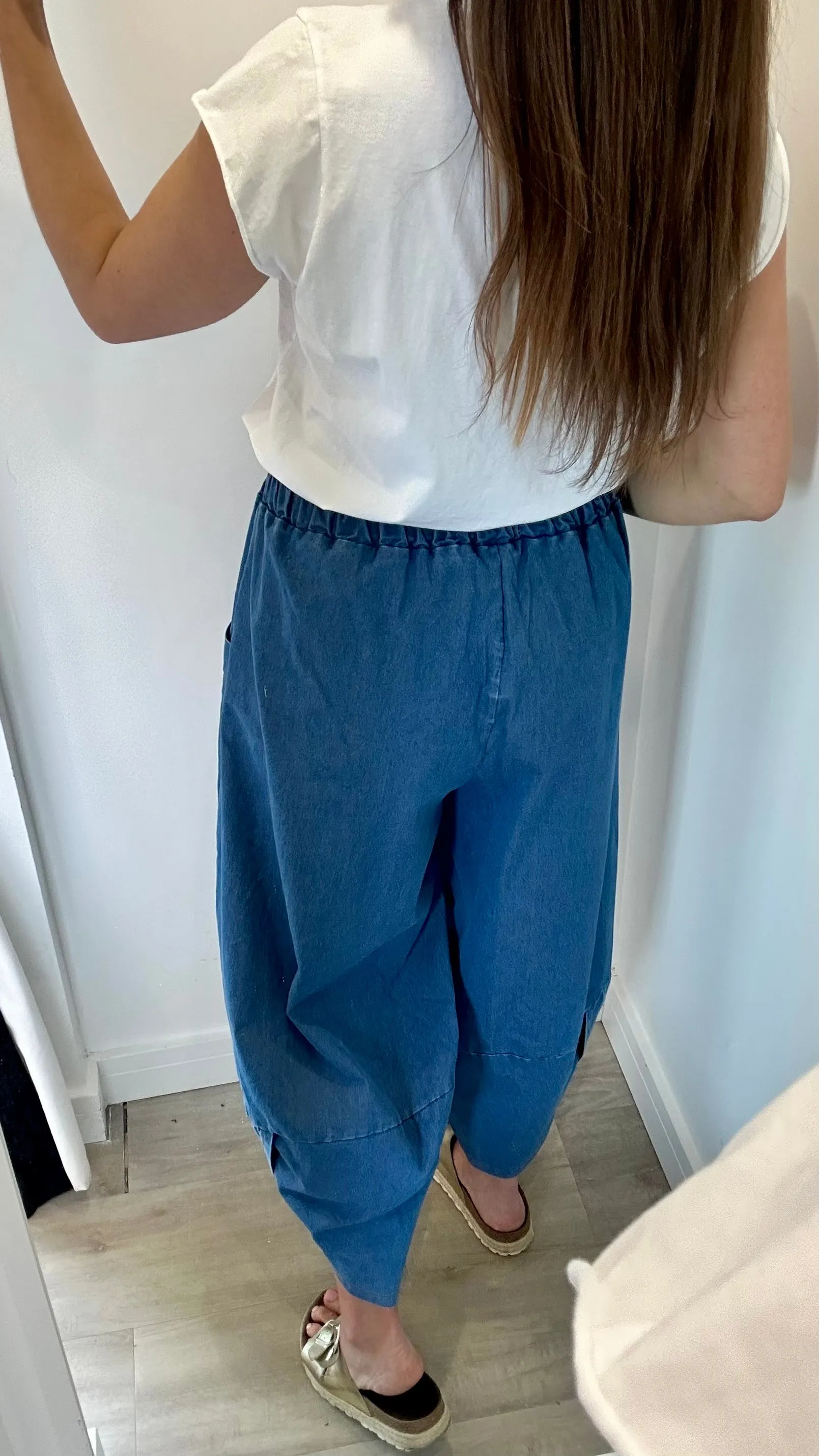 DENIM CROPPED POCKET TROUSERS