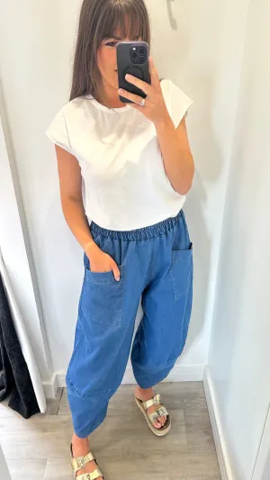 DENIM CROPPED POCKET TROUSERS