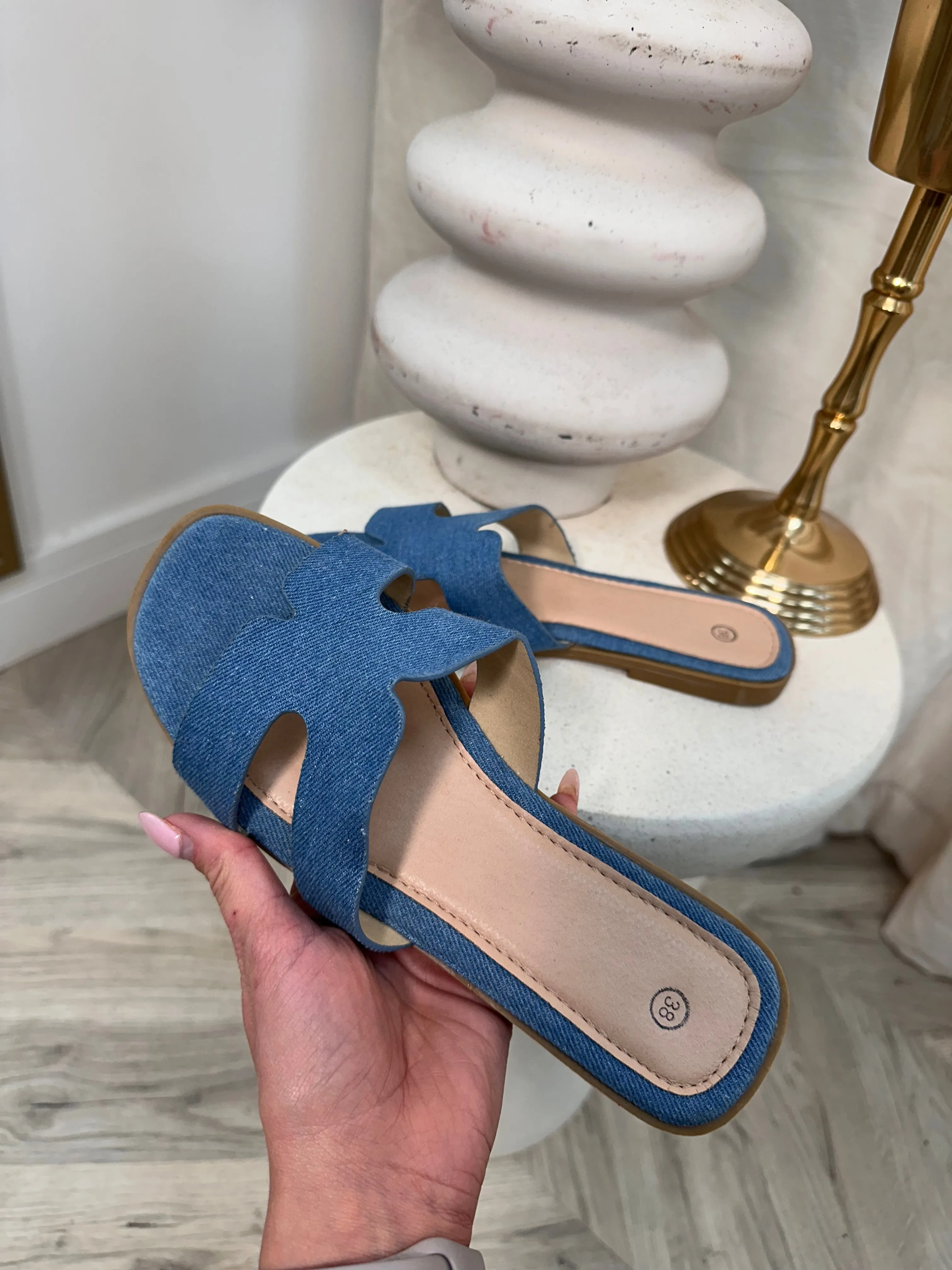 Denim Harper Flat Sandals
