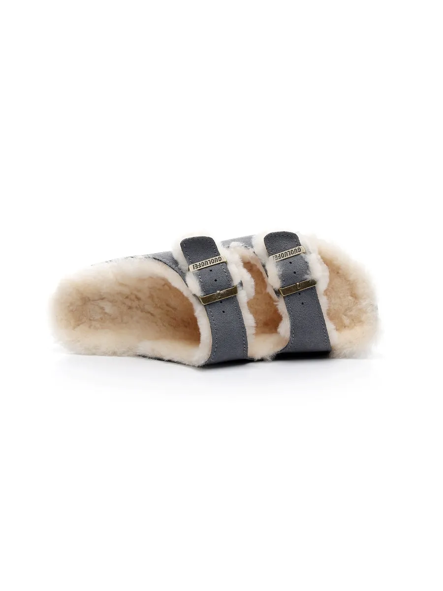 Dual-Strap Wool-Lined Suede Sandal