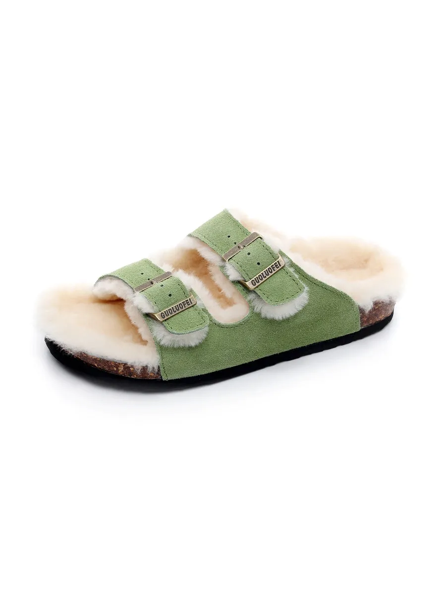 Dual-Strap Wool-Lined Suede Sandal
