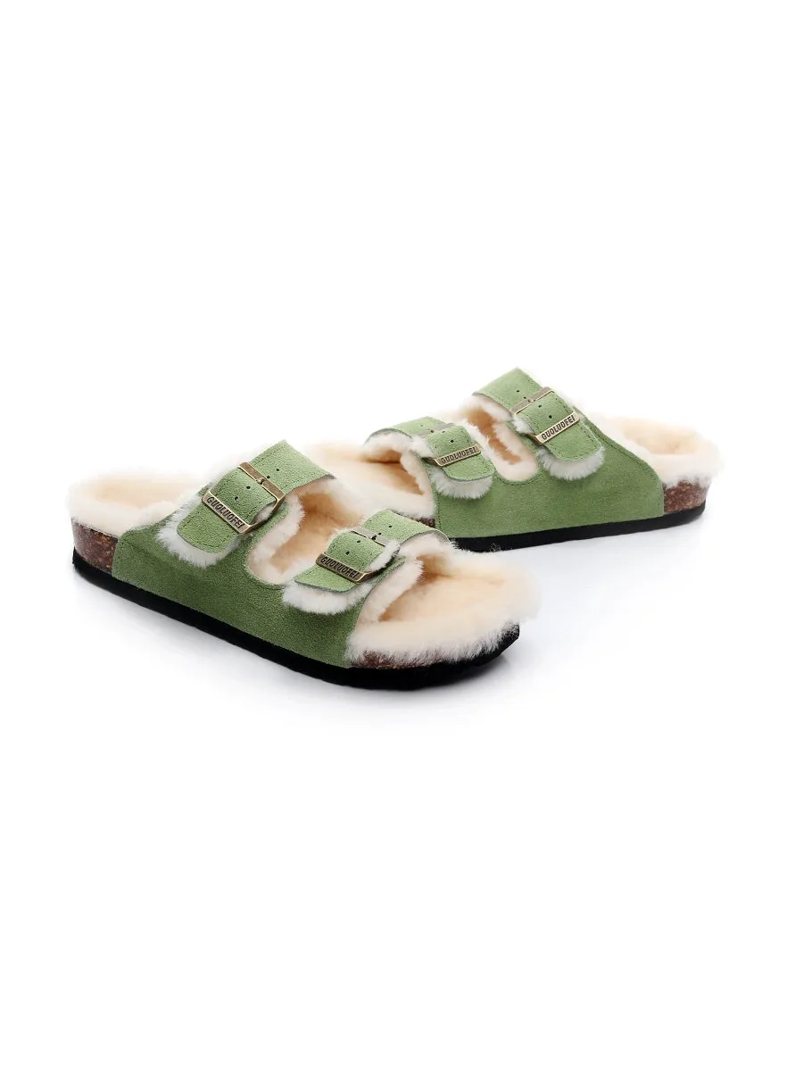 Dual-Strap Wool-Lined Suede Sandal