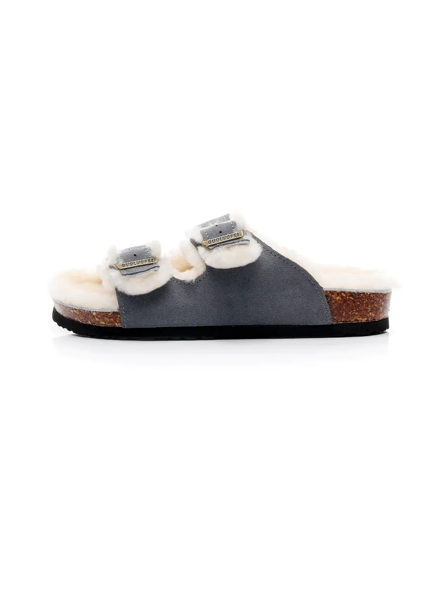 Dual-Strap Wool-Lined Suede Sandal