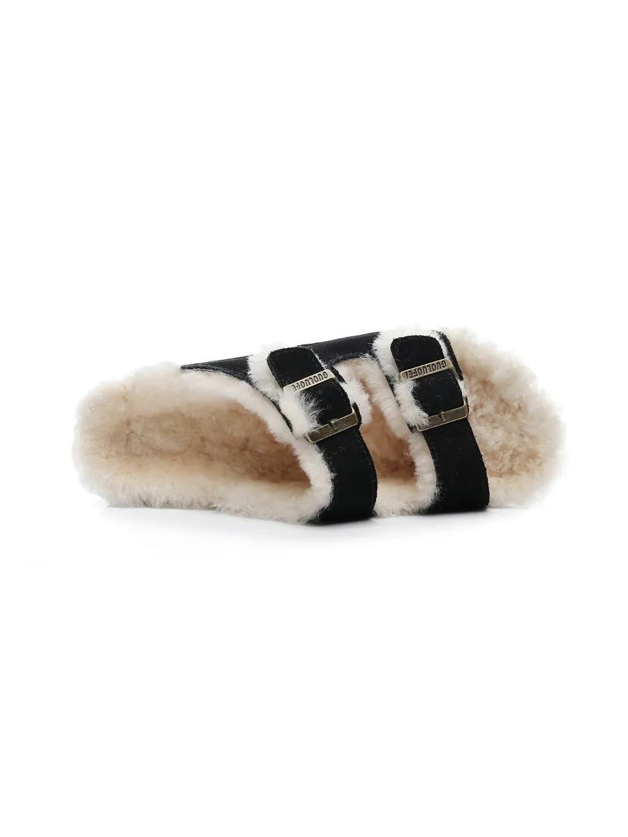Dual-Strap Wool-Lined Suede Sandal